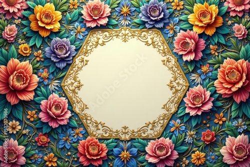 Intricate floral design within a hexagonal grid, lily, bloom, geometric