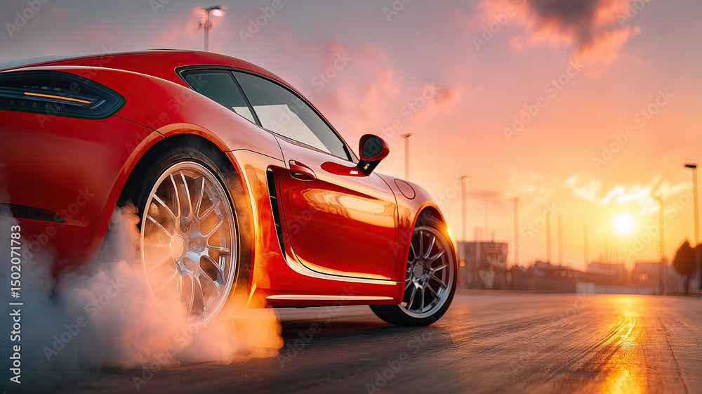 Naklejka premium Red Sports Car Burnout