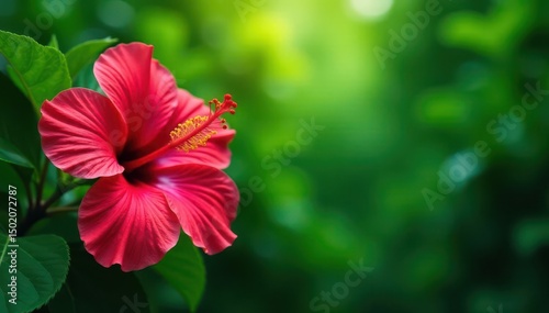 Bold blooming hibiscus, vibrant tropical foliage, lush green backdrop, seamless pattern, nature, flower pattern