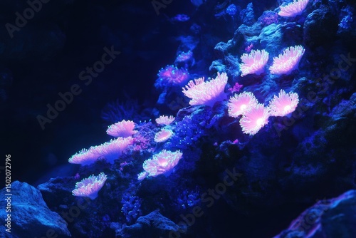 Underwater coral glowing fluorescently