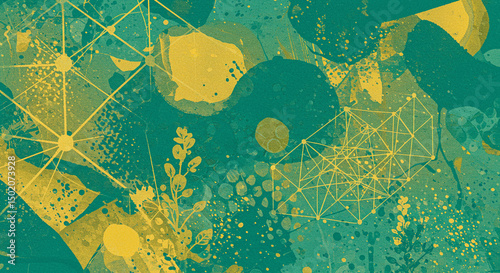 Abstract botanical network amidst artistic chaos