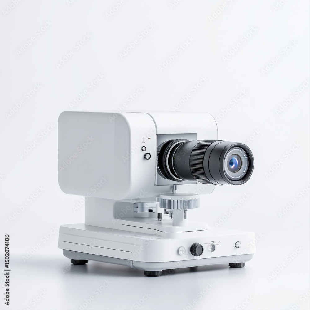 Fototapeta premium Modern White Camera with Lens on Clean Background for Photography Concepts