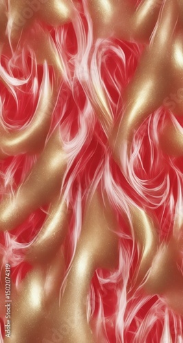 Abstract Red And Gold Background With Flowing White Swirls