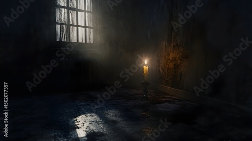 A magical take on a darkened room with a flickering candle casting unsettling shadows