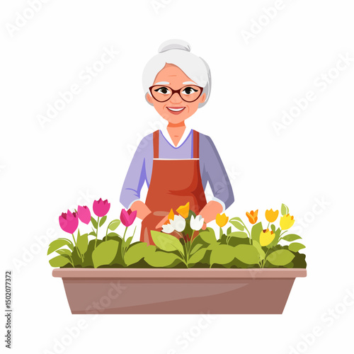 female gardener with flowers