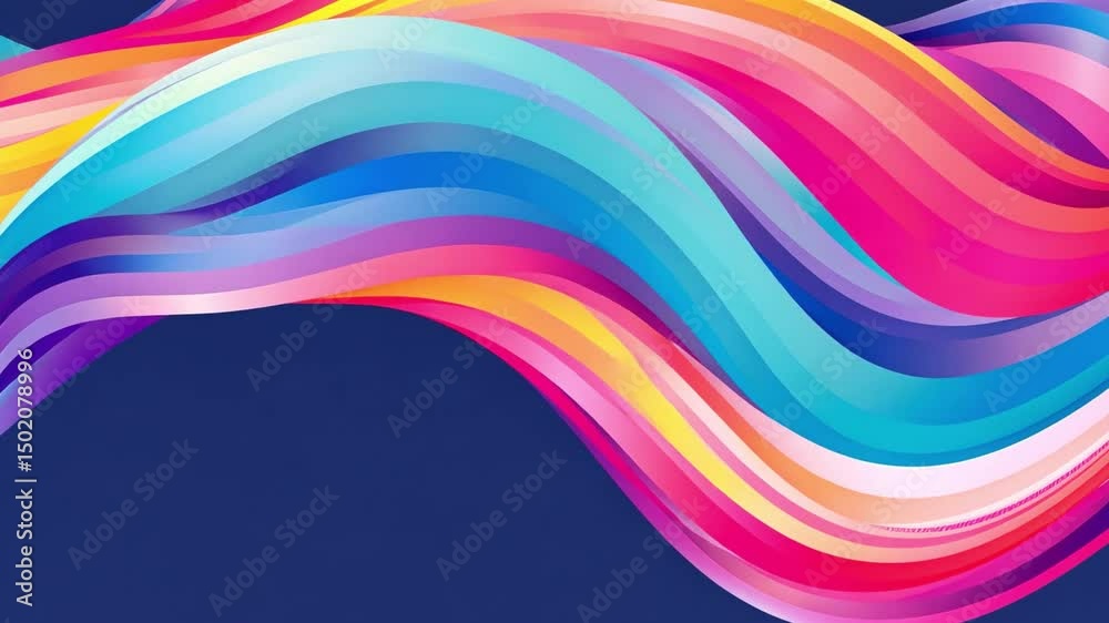 Dynamic Abstract Design of Flowing Waves in Pink, Blue, Yellow, and White Colors Against Dark Background, Creating Vibrant Visual Experience. Dynamic Abstract Design of Flowing Waves in Pink, Blue, Yellow, and White Colors Against Dark Background, Creating Vibrant Visual Experience.