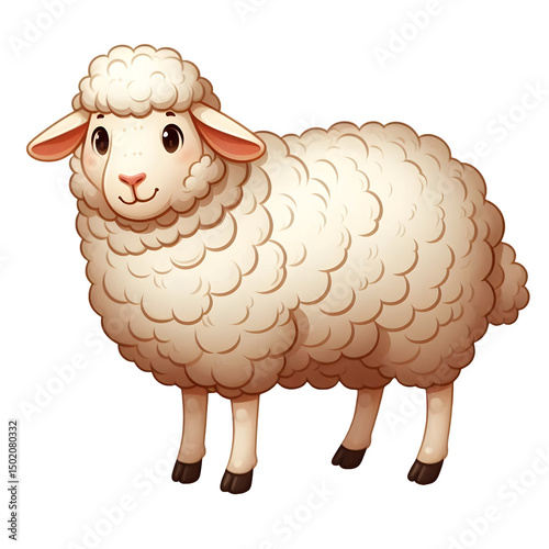 Cute Cartoon Sheep Illustration with Fluffy Wool