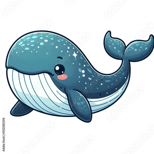 Cute Cartoon Whale With Happy Expression in Ocean-Themed Illustration

