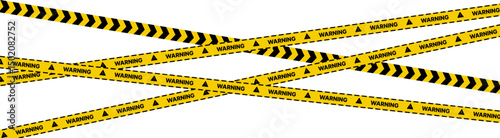 Hazardous warning tape set with black and yellow seamless lines for construction and crime scenes. Includes caution signs, construction borders, brushes, and under construction background.