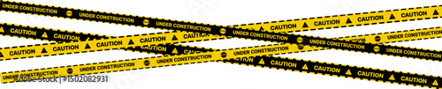 Hazardous warning tape set with seamless black and yellow lines for crime scenes and construction zones. Includes caution signs borders brushes and under construction background for web safety.