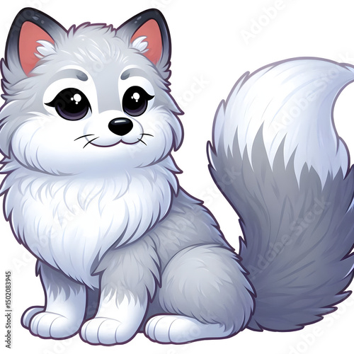 Adorable Cartoon Fox with a Fluffy Tail and Expressive Big eyes