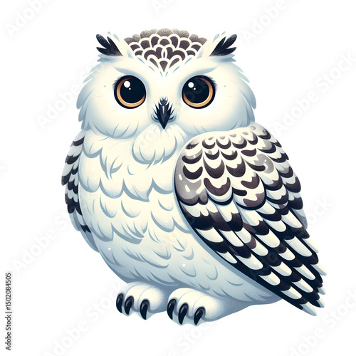 Cute Snowy Owl Illustration with White Feathers and Adorable Expression