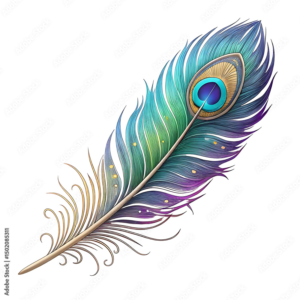 Obraz premium Vibrant Peacock Feather isolated illustration transparent 3d png