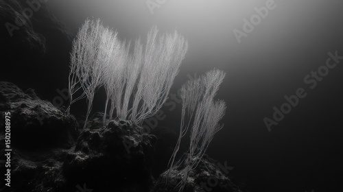 Underwater coral detail, grayscale photo