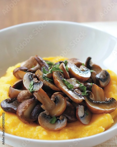 Italian Polenta con Funghi creamy cornmeal mushrooms rich in fiber and antioxidants