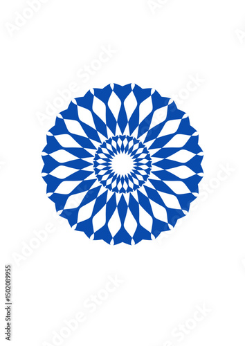 rosette of dark blue rhombuses with 24 sectors, abstract vector graphic