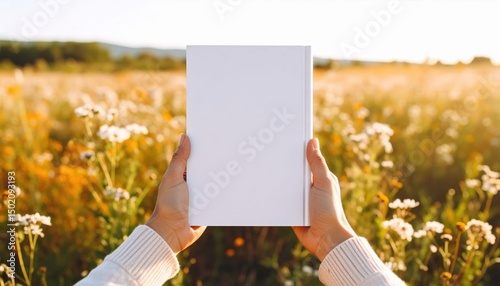 Blank Book Held In Hands In A Field Of Flowers