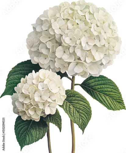 Blooming hydrangea flower isolated on a transparent background. Vintage painting style illustration.