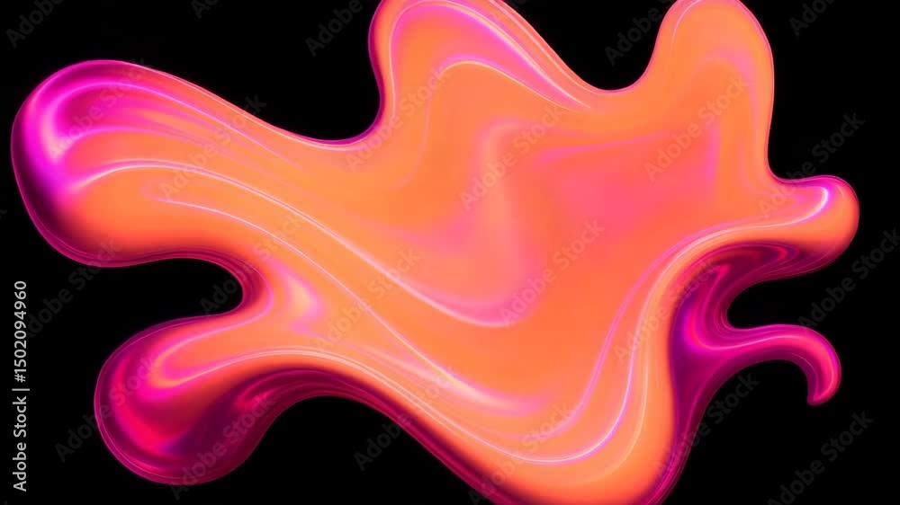Escultura abstracta de fluido rosado con reflejos amarillos, holográfica y brillante sobre fondo negro – Vídeo 4K con efectos visuales y diseño moderno