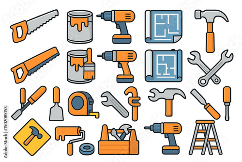 Various tools and equipment for home improvement displayed on a flat surface for DIY enthusiasts and builders