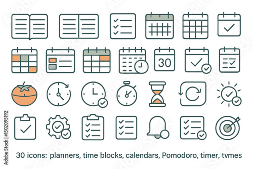 Illustrations of planners, calendars, and timers for effective time management and organization