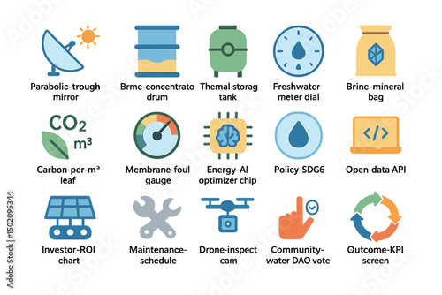 Icons turning sunlight and seawater into low-carbon drinking sup