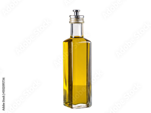 Glass Bottle of Olive Oil on Transparent Background