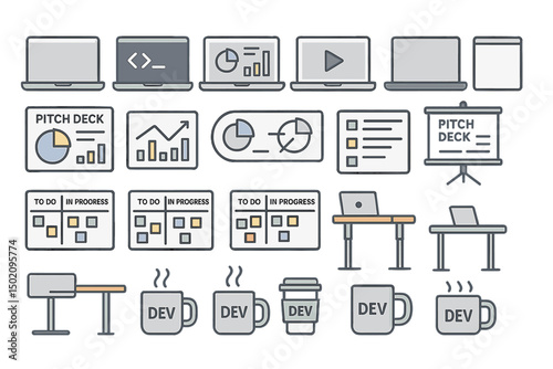 Visual representation of tools and tasks for business presentations and project management in a modern workspace environment