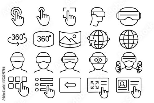 Variety of virtual reality and interactive technology icons used in digital experiences and applications