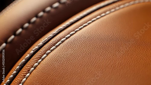 Close-Up of Exquisite Brown Leather with Intricate White Stitching Detail