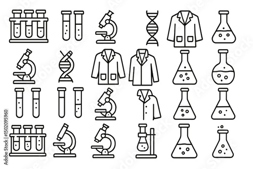 Laboratory equipment and scientific tools displayed in a detailed and organized pattern for educational use