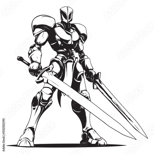 robot knight with two swords vector image