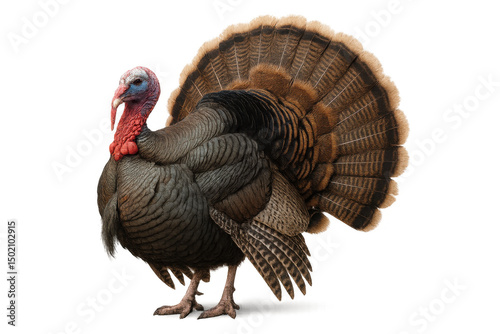 Wild turkey spreading vibrant feathers, isolated against transparent backdrop, highlighting seasonal wildlife beauty photo