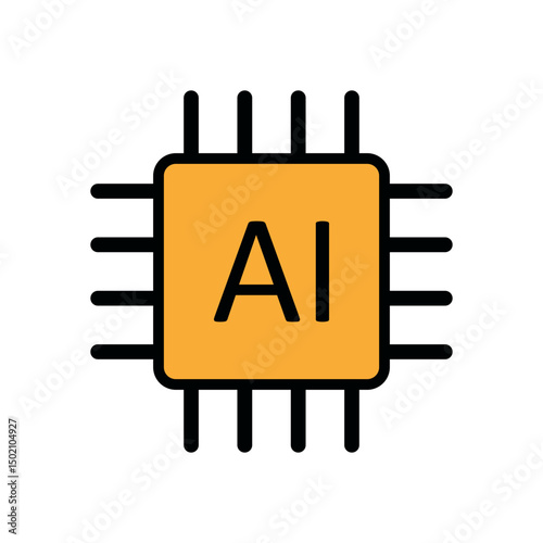 Flat Vector Icon of AI Processor Microchip in Orange Color for Digital Innovation Concepts