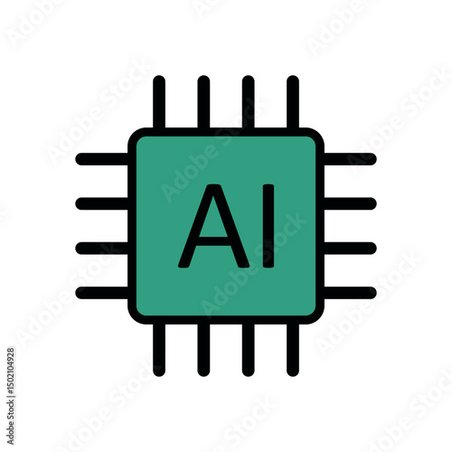 AI Microchip Green Flat Vector for Machine Learning and Neural Computing Projects
