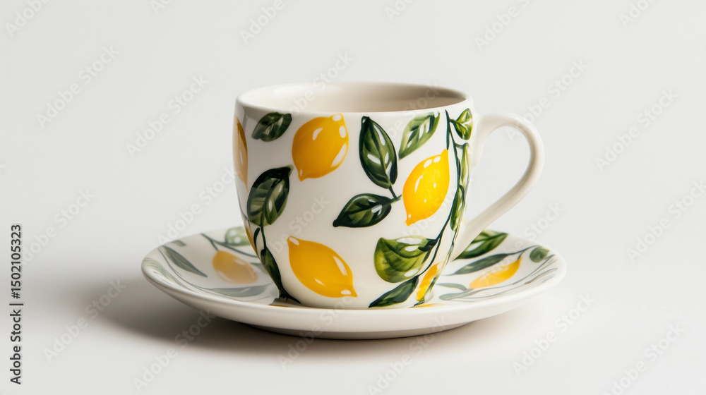 Fototapeta premium ceramic cup with a hand-painted lemon design