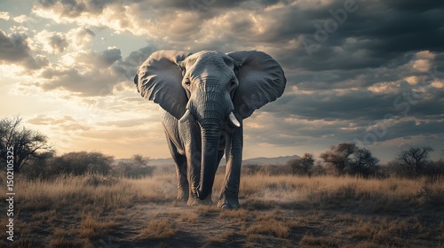 A finely detailed pencil sketch of an elephant standing majestically in a natural habitat
