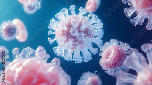 Realistic animation of the coronavirus and human cells.