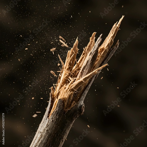 Dynamic moment of a wooden stick breaking and splintering apart