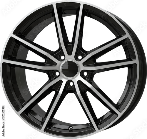 Sleek Black and Silver Alloy Wheel Rim Ten Spoke Design Automotive Part
