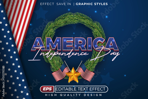 Editable 3d text effect america independence day