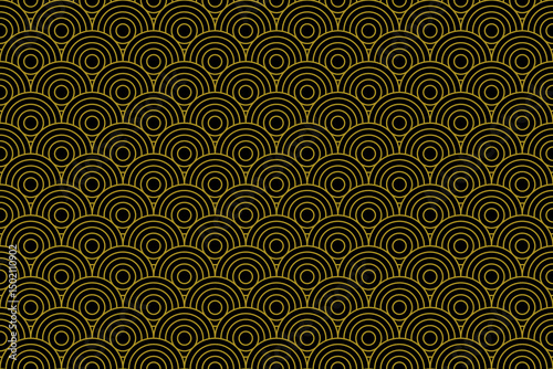 Seamless black and gold vintage art deco circles pattern vector.