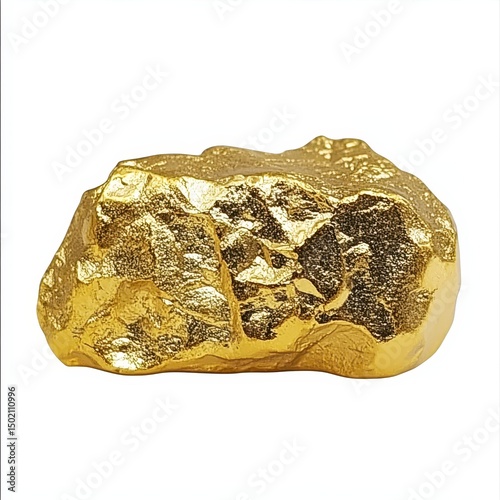 A roughly hewn, gold-colored, rock-like object with an irregular surface, possibly a decorative sculpture or paperweight