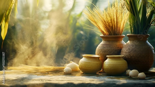 A heartfelt message of Pongal wishes set against a backdrop of sugarcane and pongal pots