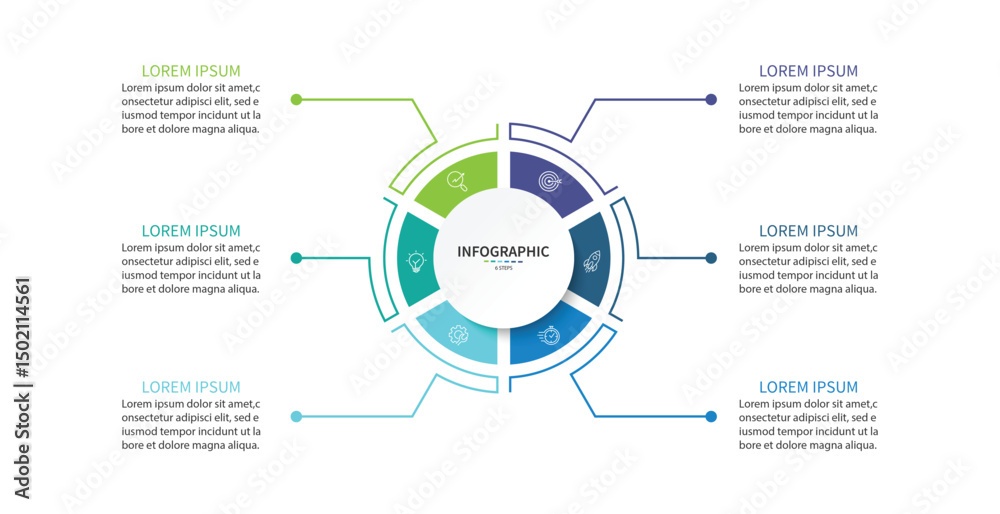 Vector infographic label design with circle infographic template design and 6 options or steps.