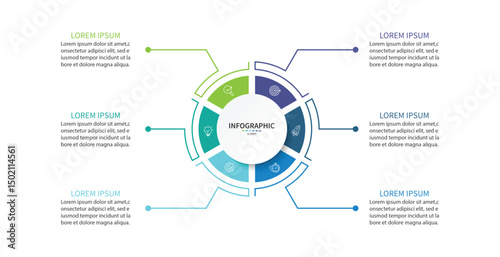 Vector infographic label design with circle infographic template design and 6 options or steps.