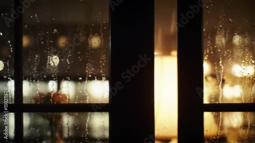 Rainy Day Perspective Through Window Creates Cozy Evening Mood