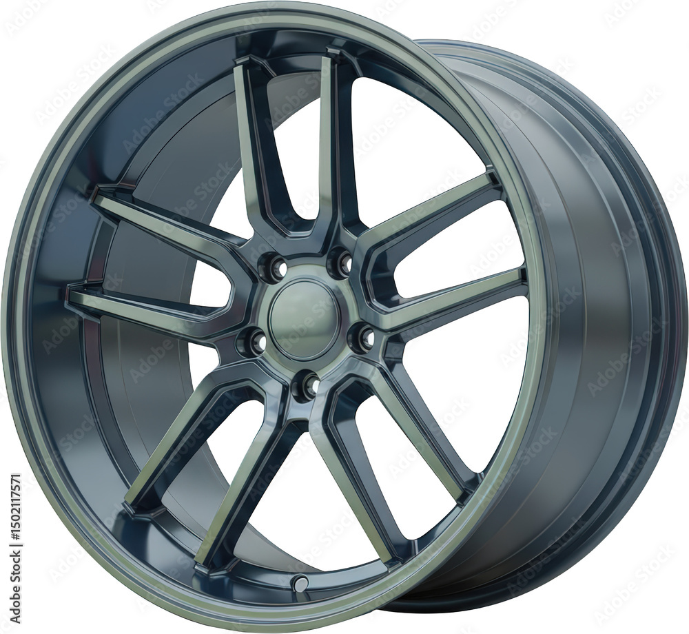 Obraz premium Sleek Gunmetal Grey Multi Spoke Alloy Car Rim Wheel Design