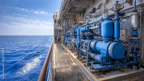 Desalination Machine on Ship Processing Seawater Into Freshwater photo