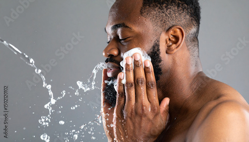 Man Washing Face with Shaving Cream, Skincare Routine